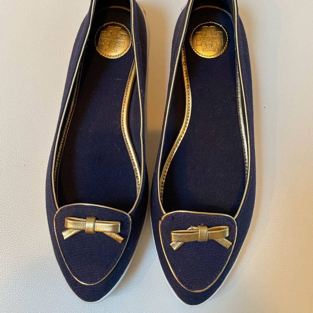 Tory Burch Slip-On Canvas Navy/Gold 7 *New*